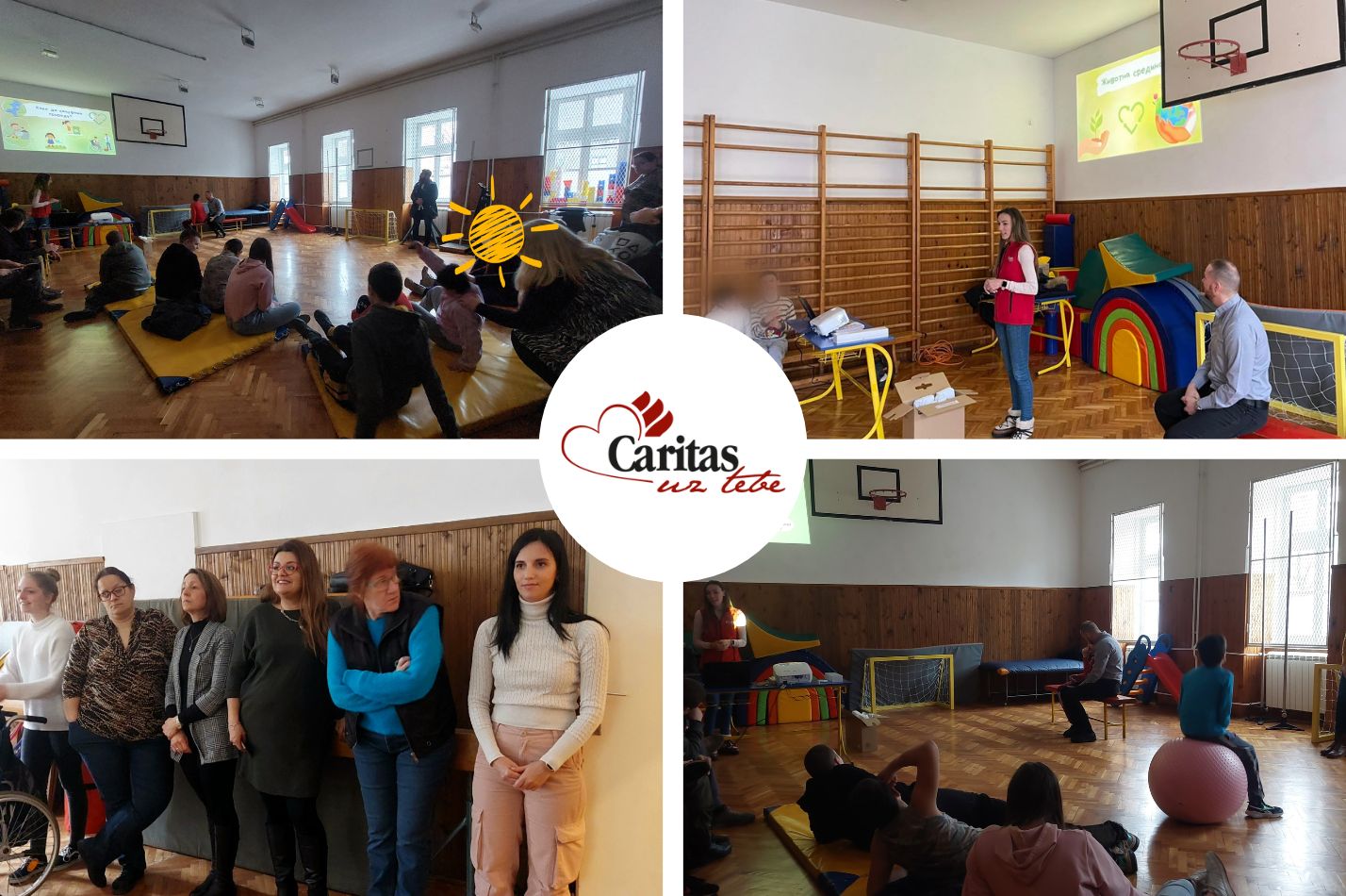 Sala za fizičko i aktivnosti koje delatnica Caritasa realizuje sa decom i školskim osobljem